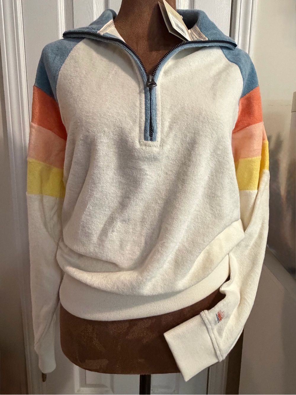 Faherty Cabana Towel Terry Quarter Zip Top in Sunrise Sail
